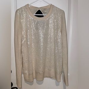 Kate Spade Holiday Sweater cream sequins with black bow on back